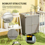 Wooden Potting Bench with 2 Doors and Outdoor Storage Cabinet