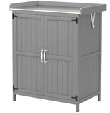 Wooden Potting Bench with 2 Doors and Outdoor Storage Cabinet