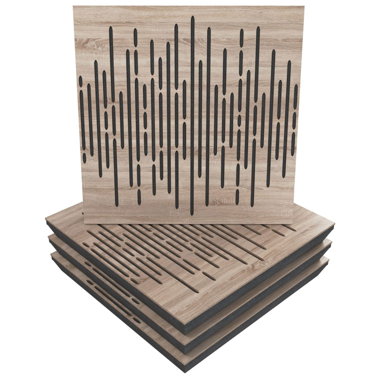 (4 Pack) Sound Absorption-Diffuse Acoustic Panel «Wave» for rec.studio | Wood laminated: (Sonoma) UA-acoustics