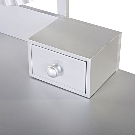 Luxury Vanity Desk With Round Mirror Height Adjustable Dressing Table Set Engineered Wood - Silver HouseOfZazla
