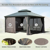 10' x 12' Hardtop Gazebo Outdoor Metal Gazebo with Galvanized Steel Double Roof Canopy, Aluminum Frame, Curtains and