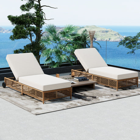 Outdoor Lounge Chair With 5 Position Backrest With Cushion And Wheels HouseOfZazla