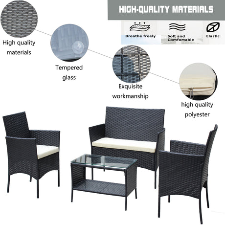 4 PC Rattan Patio Furniture Set Outdoor Cushioned Wicker Sofa HouseOfZazla