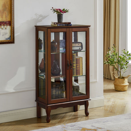 Curio Cabinet Lighted Curio Diapaly Cabinet With Adjustable Shelves And Mirrored Back Panel, Tempered Glass Doors (3 Tier), (E26 Light Bulb Not Included) HouseOfZazla