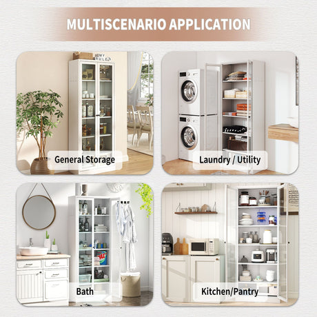 Industrial Metal Kitchen Pantry Cabinet With Adjustable Shelves - White HouseOfZazla