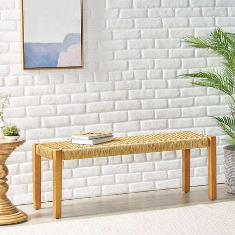 Angie Bench Outdoor Seating Acacia Wood Faux Rattan - Teak HouseOfZazla