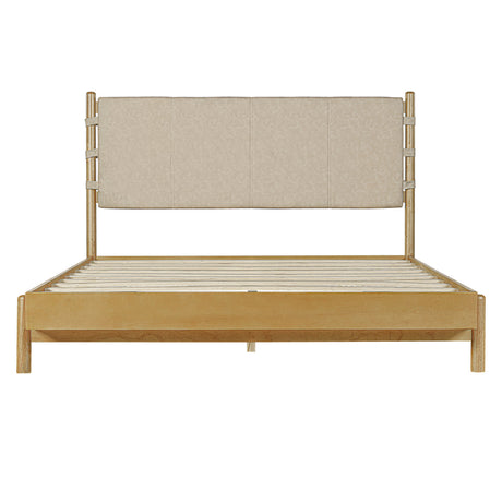 Premium Rubber Wood Platform Bed Frame, Queen Size with Headboard HouseOfZazla