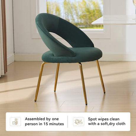 Velvet Fabric Dining Chair with Curved Backrest and Golden Metal Legs HouseOfZazla