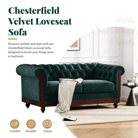 Chesterfield Loveseat Sofa, 2 Person Rolled Arm Upholstered Couch HouseOfZazla