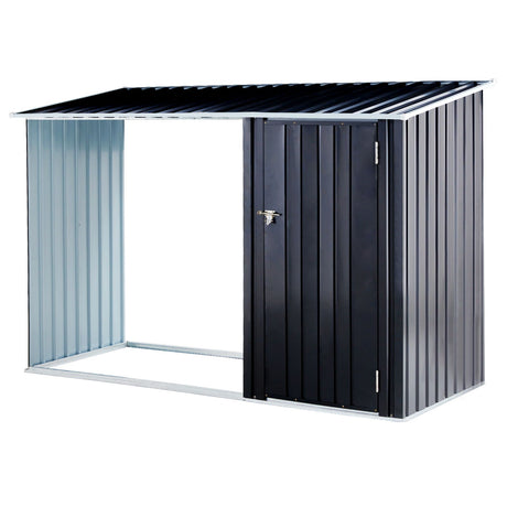 Firewood Storage Shed, Outdoor Firewood Rack, Outdoor Storage Shed With Log Holder, Firewood Shelter For Patio, Anthracite Galvanized Steel - Black HouseOfZazla