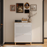 Modern Freestanding Shoe Cabinet With Flip Up Doors And Drawers, Compact Design For Entryway - White Natural