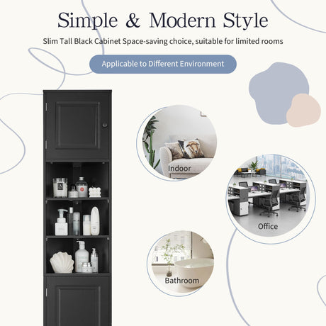 Multi-Functional Corner Cabinet Tall Bathroom Storage Cabinet with Two Doors and Adjustable Shelves, Open Shelf HouseOfZazla