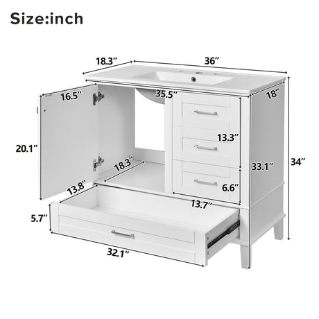 Bathroom Vanity, Modern Bathroom Cabinet With Sink Combo Set, Bathroom Storage Cabinet With A Soft Closing Door And 3 Drawers, Solid Wood Frame HouseOfZazla