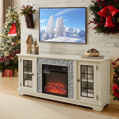 58" Modern TV Stand with Electric Fireplace and Storage HouseOfZazla