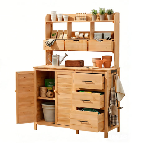 TOPMAX Farmhouse Patio Potting Bench with Storage and Workstation HouseOfZazla