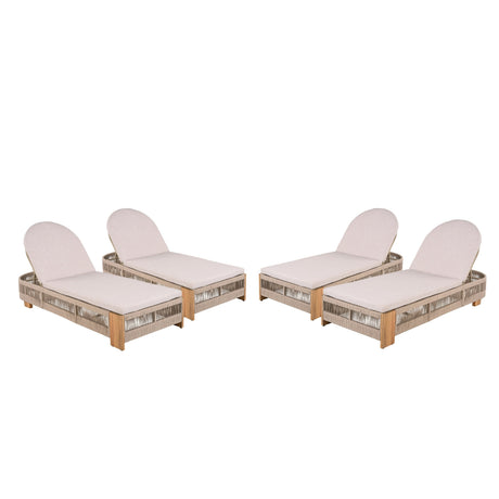 Outdoor Chaise Lounge Chair, Acacia Wood with Adjustable Backrest and Cushion HouseOfZazla