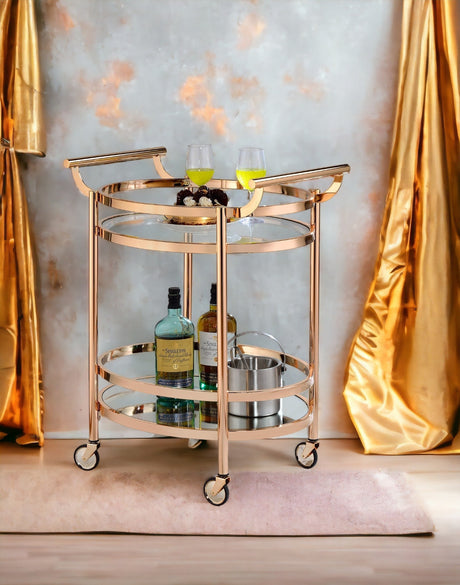 Lakelyn Clear Glass & Rose Gold Finish Serving Cart HouseOfZazla