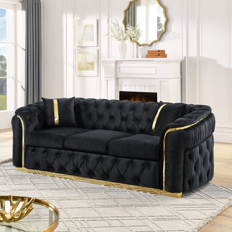 Button Tufted Couch With 2 Pillows, 3 Seater Luxury Chesterfield Sofa HouseOfZazla