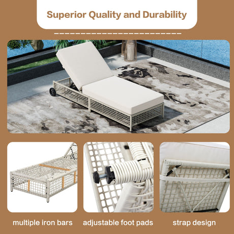 Outdoor Lounge Chair With 5 Position Backrest With Cushion And Wheels HouseOfZazla