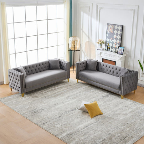 Deep Seat Sofa With Button Nailhead, Square Arm Couches HouseOfZazla
