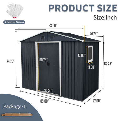 8Ft X 4Ft Outdoor Metal Storage Shed With Window And Metal Foundation For Backyard, Patio, Lawn HouseOfZazla