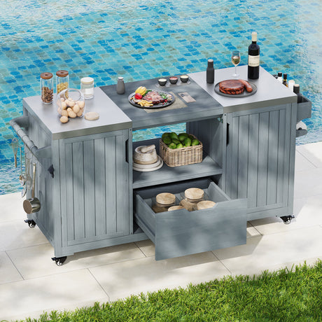 K&K 66.5" Outdoor Kitchen Island for Big Green Egg Grills HouseOfZazla