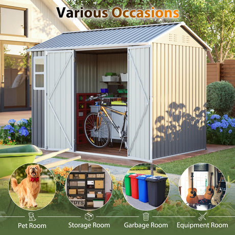 8'x6' Large Steel Storage Shed with Window, Lockable Doors & Sloped Roof HouseOfZazla