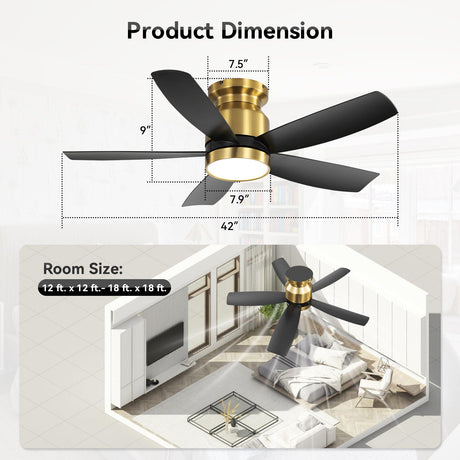 Flush Mount Ceiling Fan with LED Light and Remote Control HouseOfZazla