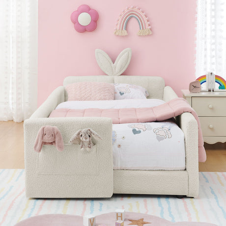 Cute Rabbit Ear Upholstered Platform Bed Frame With Safety Rail HouseOfZazla