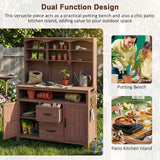 TOPMAX Large Fir Wood Potting Bench with Hutch and Storage