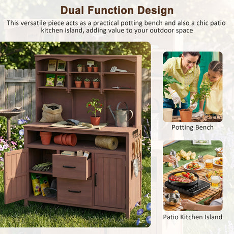 TOPMAX Large Fir Wood Potting Bench with Hutch and Storage HouseOfZazla
