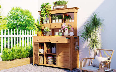 TOPMAX 65.7'' Tall Garden Potting Bench Table with Hutch HouseOfZazla