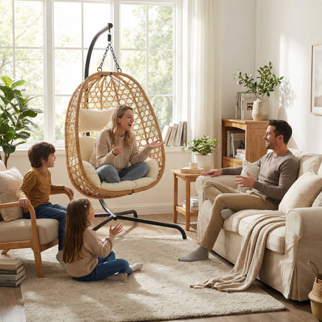 Egg Chair with Stand, Patio Wicker Hanging Chair, Hammock Swing Chair HouseOfZazla