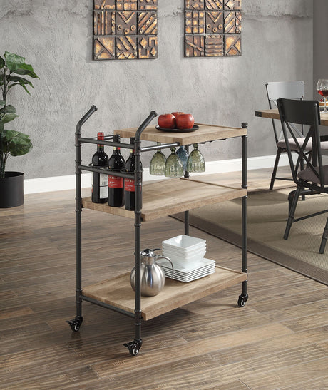 Brantley Oak & Sandy Black Finish Serving Cart HouseOfZazla