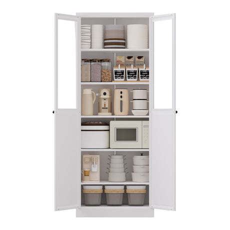 Tall Metal Kitchen Pantry Cabinet With Adjustable Shelves And Silent Magnetic Doors - White HouseOfZazla