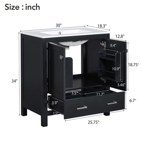 Bathroom Vanity With Single Sink, Combo Cabinet Undermount Sink, Bathroom Storage Cabinet With Two Doors And A Drawer, Soft Closing, Multifunctional Storage, Solid Wood Frame HouseOfZazla