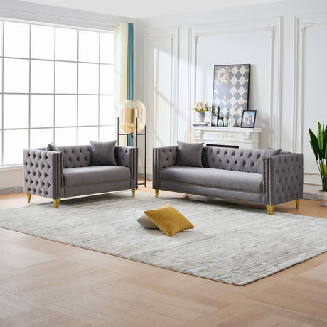 Deep Seat Sofa With Button Nailhead, Square Arm Couches HouseOfZazla
