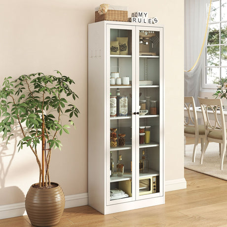 Industrial Metal Kitchen Pantry Cabinet With Adjustable Shelves - White HouseOfZazla