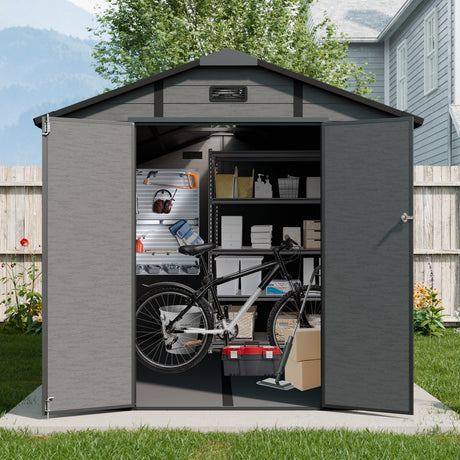 8x14 FT Plastic Outdoor Storage Shed - Lockable Resin Tool Shed with 2 Window & 3 Air vents HouseOfZazla