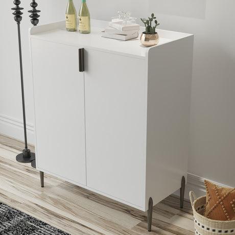 2 Door Wine Bar Cabinet With Adjustable Shelf, Soft-Closing Hinges, And High Feet - White HouseOfZazla