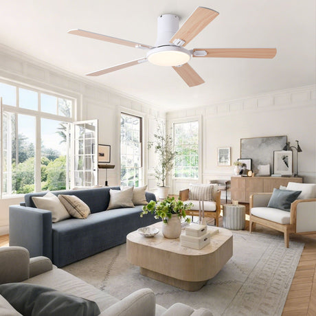 Flush Mount Ceiling Fans With LED Light And Remote Control, 5 Blades HouseOfZazla