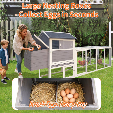 Gray Wooden Chicken Coop with Run and Nesting Box HouseOfZazla