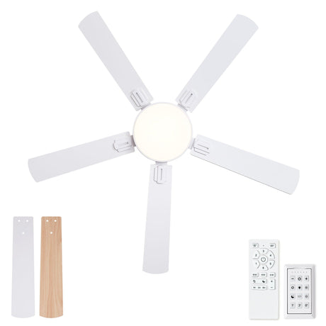 Flush Mount Ceiling Fans With LED Light And Remote Control, 5 Blades HouseOfZazla