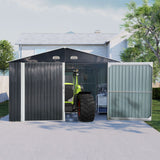 Outdoor Storage Shed Metal Garage Shed For Car, Bike, Lawnmower Backyard Tool House Building 2 Doors And 4 Vents - Black