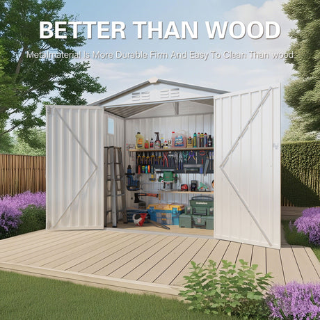 Garden Tool Shed Metal Storage Shed With Peaked Roof Waterproof Lockable Door HouseOfZazla