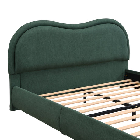 Queen Size Upholstered Platform Bed Frame with Rounded Corners Curved Headboard HouseOfZazla