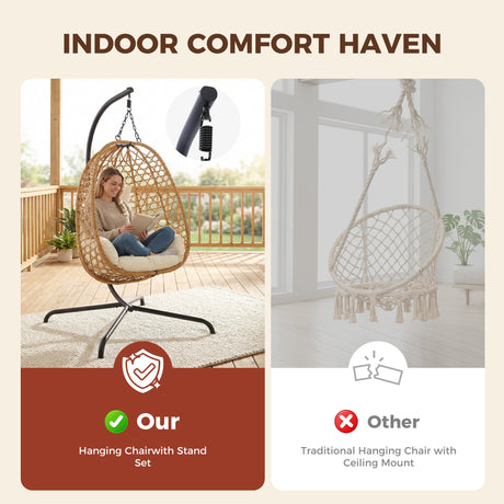 Egg Chair with Stand, Patio Wicker Hanging Chair, Hammock Swing Chair HouseOfZazla