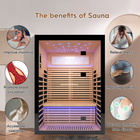 Luxury Double Far Infrared Sauna Room With Epoxy Heating Plates And Starry Sky Lighting - Black / Natural HouseOfZazla