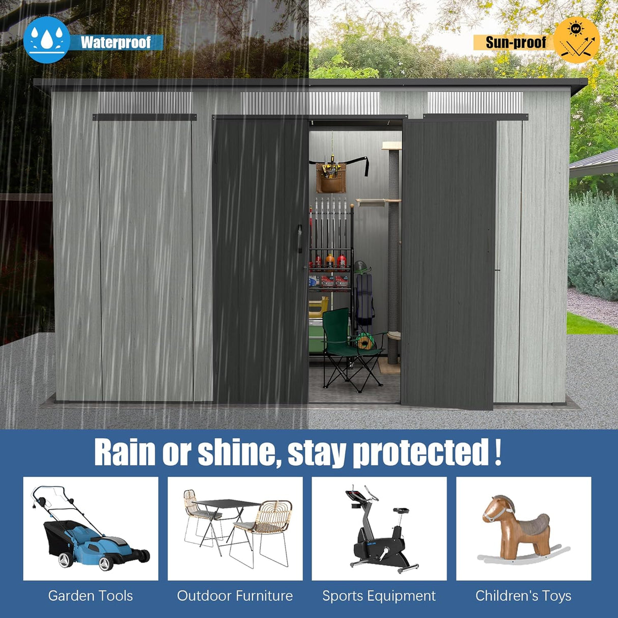 6x11FT Outdoor Resin Storage Shed with Transparent Windows & Louvered Vents