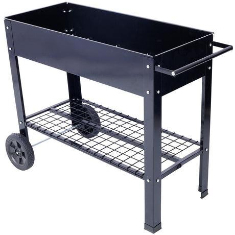 Elevated Mobile Raised Ergonomic Metal Planter Garden Bed With Wheels Powder Coated Steel - Black HouseOfZazla